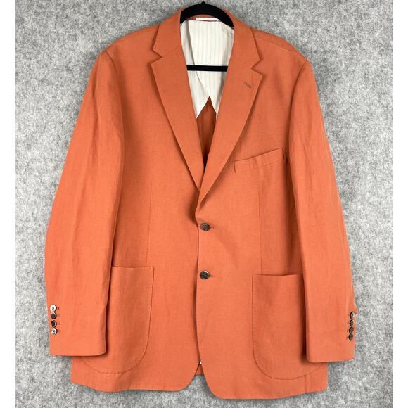 Crittenden Sport Linen Silk Blazer Sport Coat Mens 46L Orange 2 Button